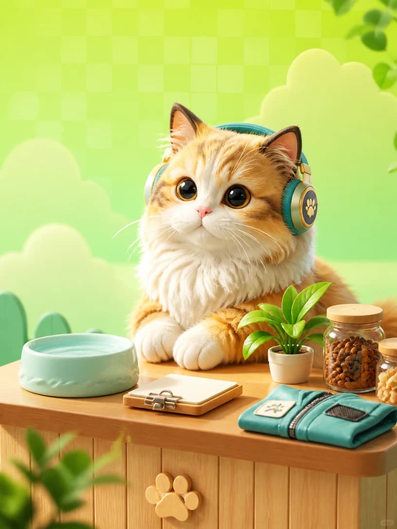 戴耳机的橘猫在社区守望台前